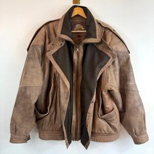 Vintage Adventure Bound Wilsons Leather Distressed Brown Moto Bomber Jacket L